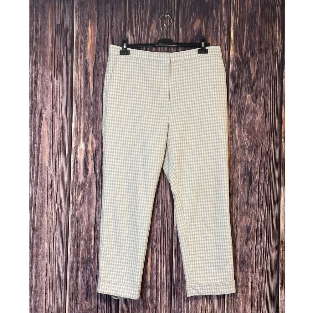 Ann Taylor Pants Womens 12 Curvy Fit Tan Houndstooth Ankle Straight Leg